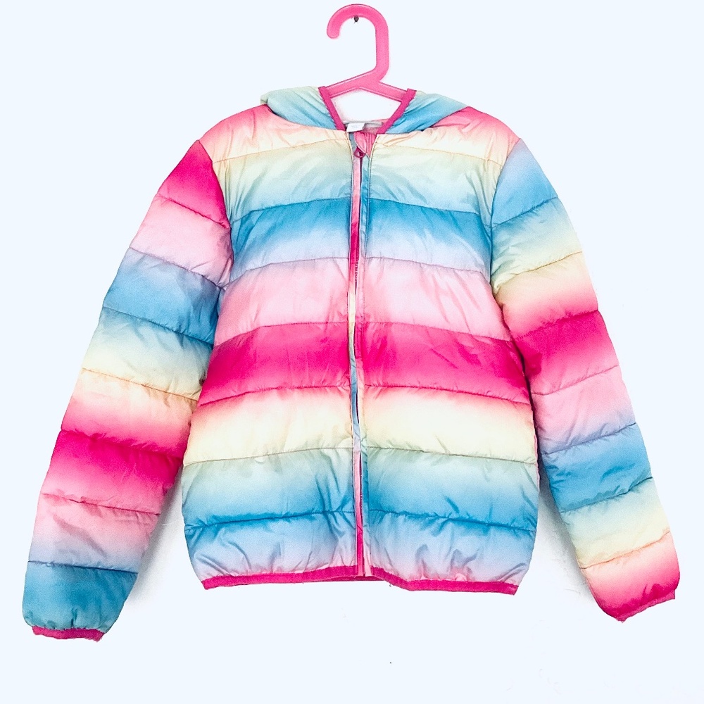 1775 Hooded Pastel Rainbow Puffer Jacket Kids Sz M